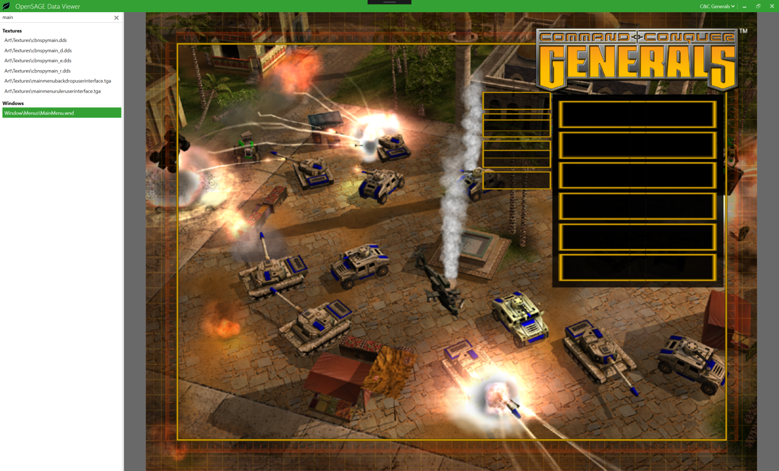 OpenSAGE GUI - C&C Generals Main Menu